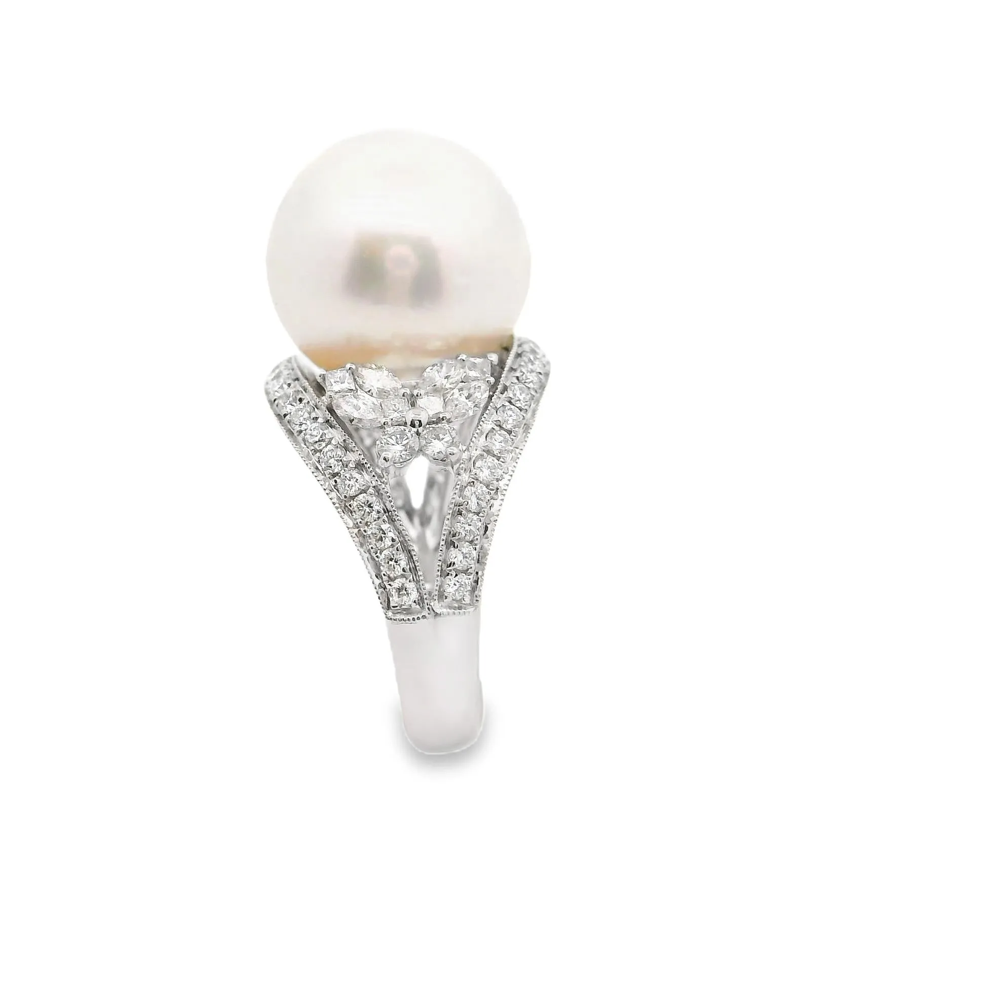 15MM South Sea Pearl Diamond 18k White Gold Butterfly Ring