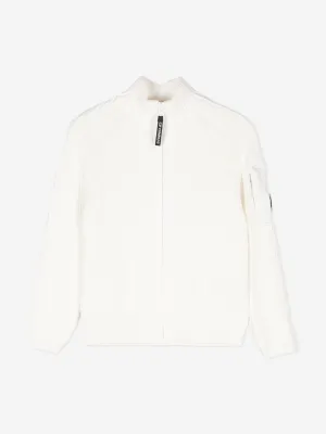 C.P. Company Boys Zip Up Knitted Top in Ivory