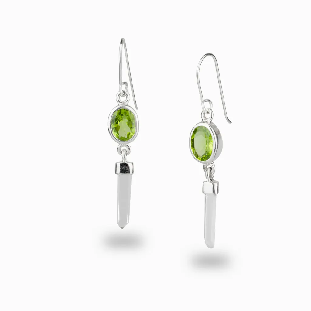 Peridot & Clear Quartz Drop Earrings