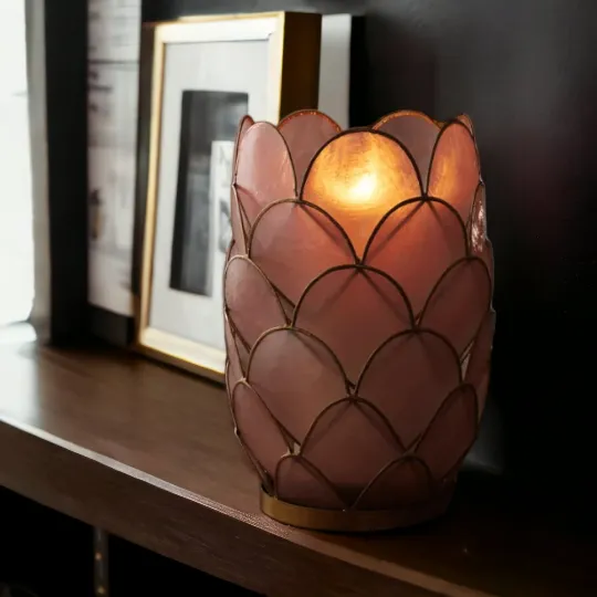 Pink & Gold Capiz Candle Holder