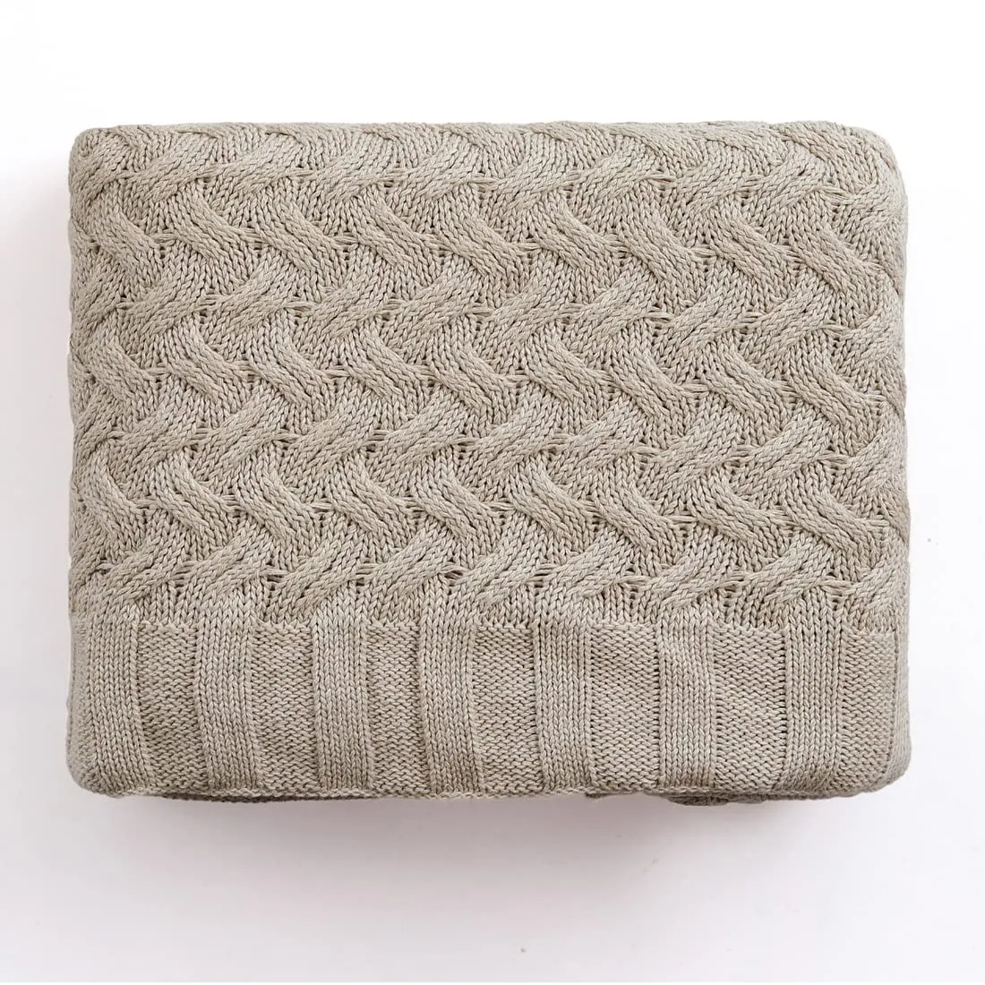 Pluchi Criss Cross Cotton Knitted All Season AC Throw Blanket in Light Beige Color (125 cm x 150 cm)