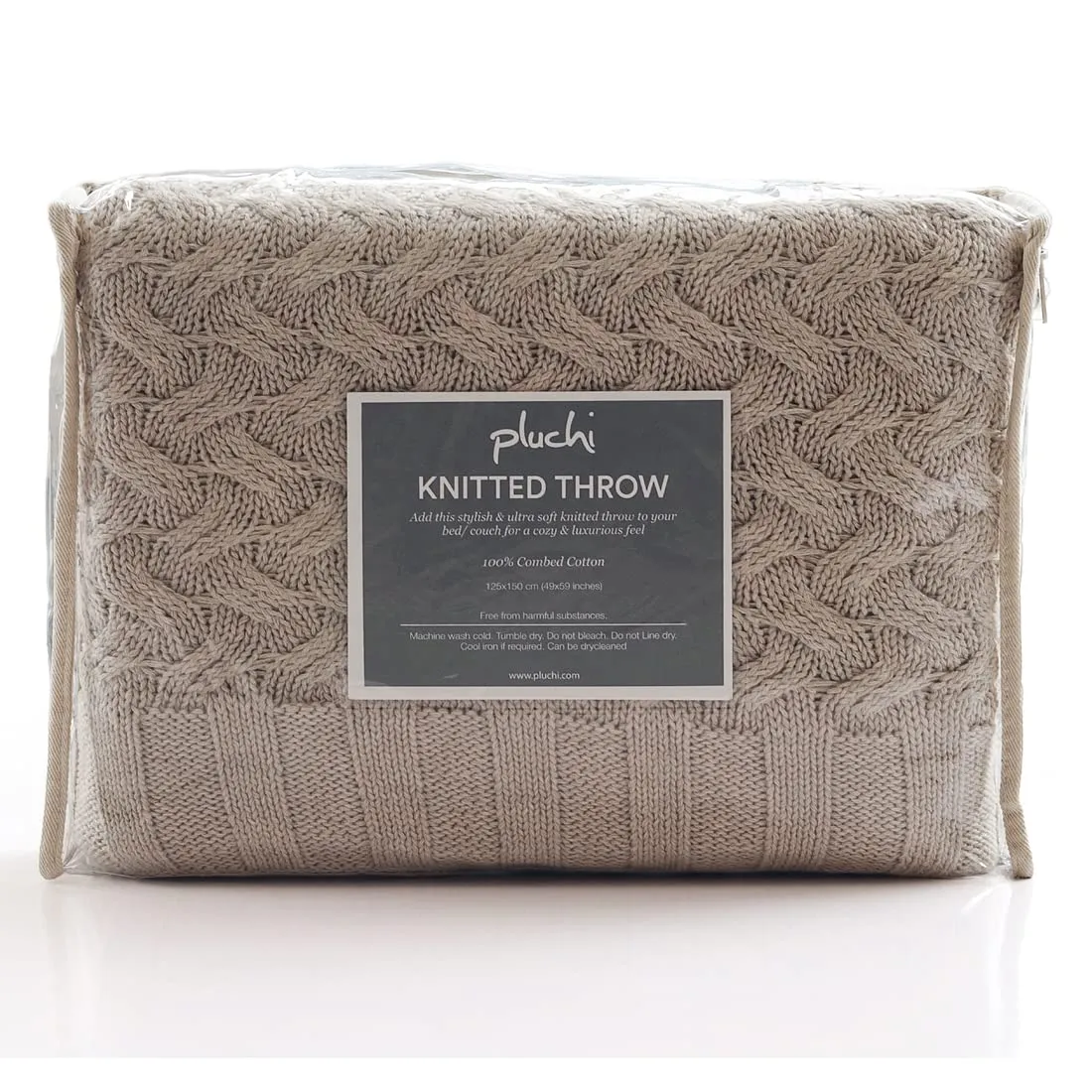 Pluchi Criss Cross Cotton Knitted All Season AC Throw Blanket in Light Beige Color (125 cm x 150 cm)