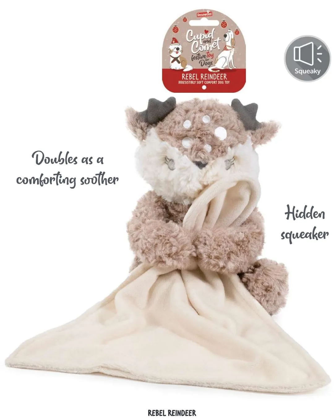 Rebel Reindeer Comfort Snuggle Blanket | Soothing Christmas Dog Toy by Cupid & Comet