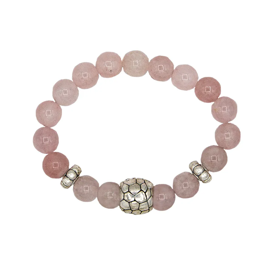 Rose Quartz and Antique Silver Focal Bead Stretch Bracelet