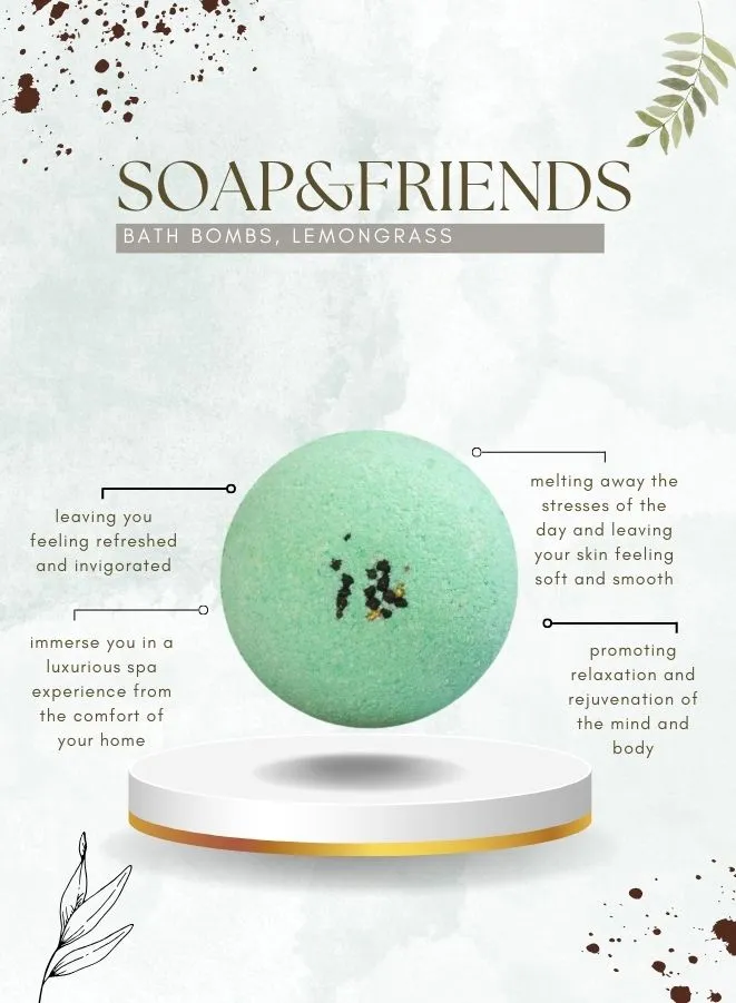 Soap&Friends Lemon Grass Fizzy Bath Bomb Refreshing Citrus Experience, 110g