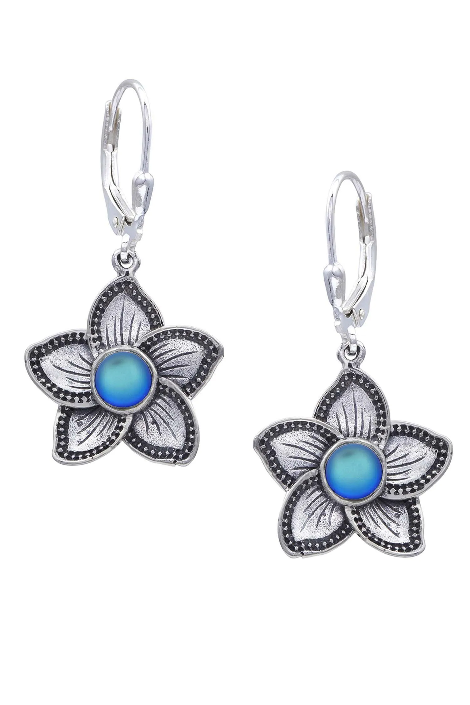 Sterling Silver Plumeria Earrings With Crystal