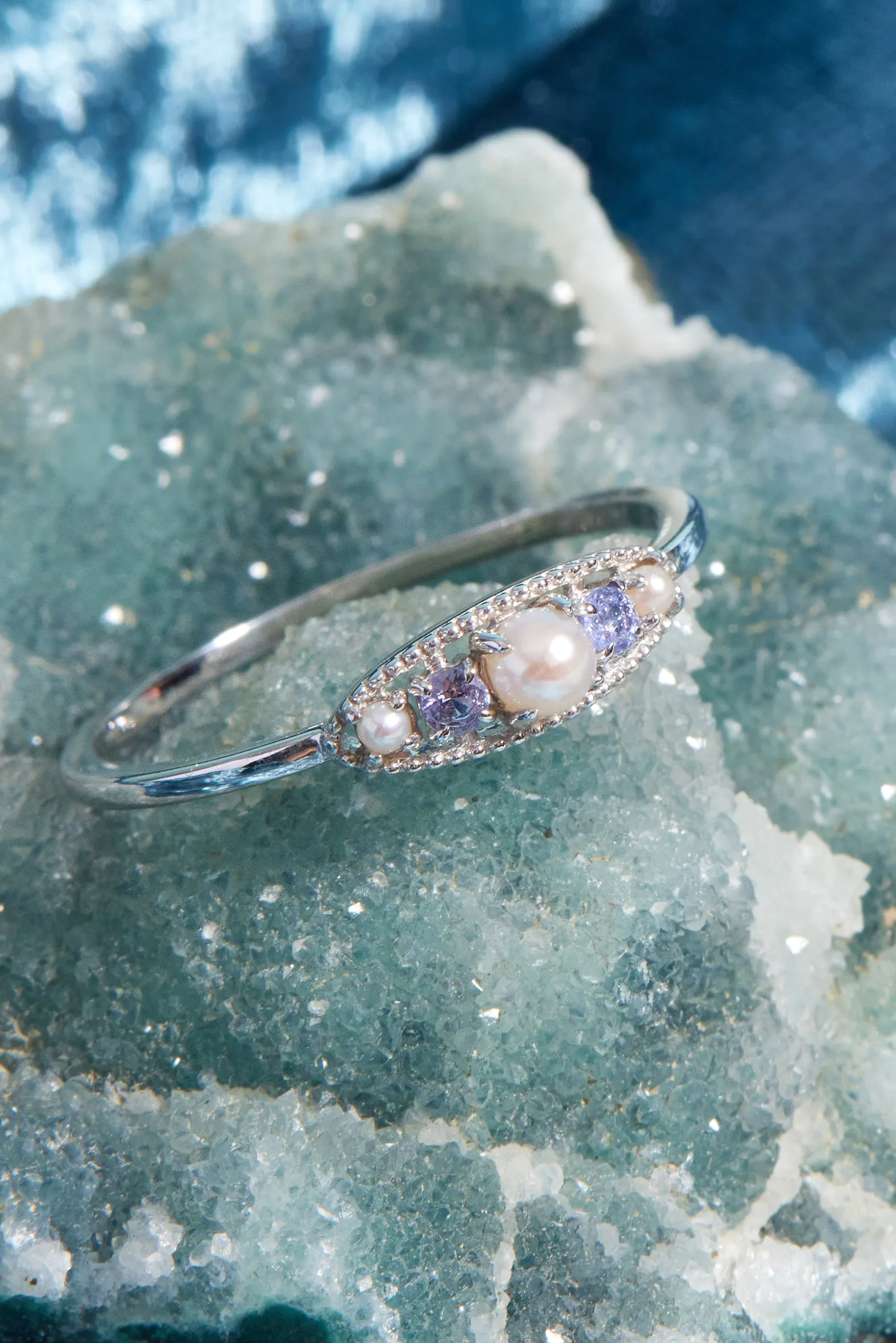 Tanzanite & Pearl 14K Gold Ring- Victoria