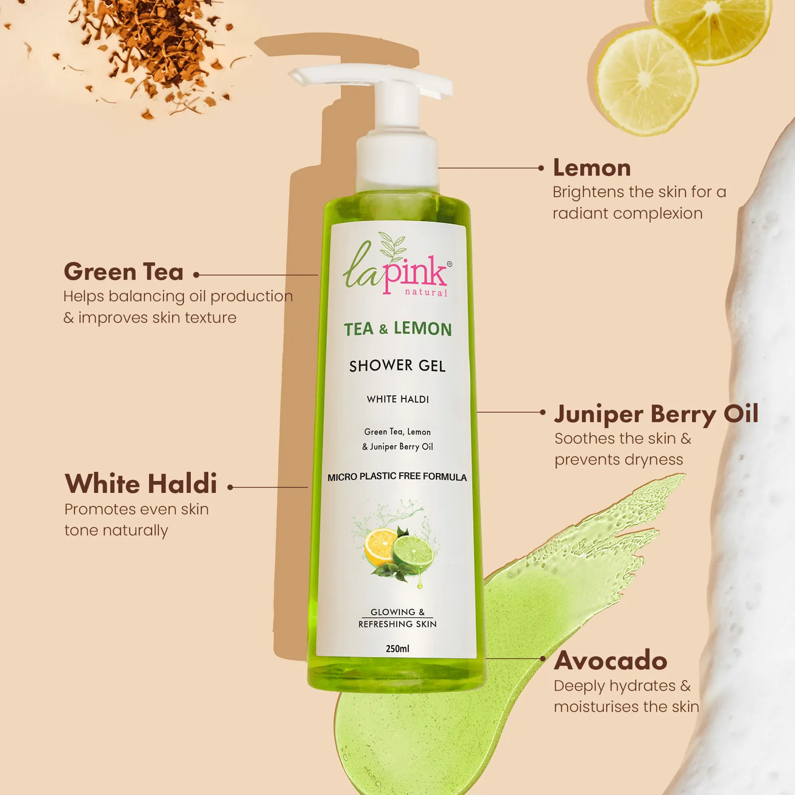 Tea & Lemon Shower Gel with White Haldi for Glowing and Refreshing Skin